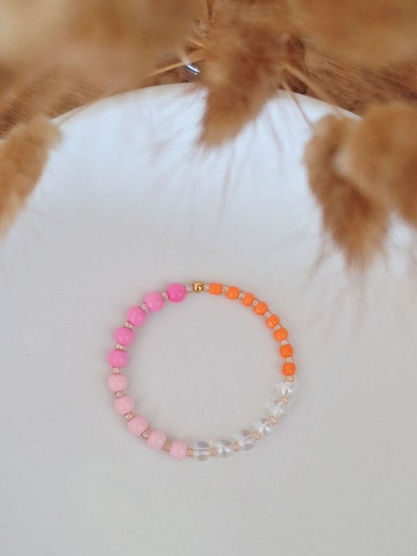 Buntes Perlen Armband JOYCE Pink Orange Rosa gold personalisierbar - Bunter Schmuck