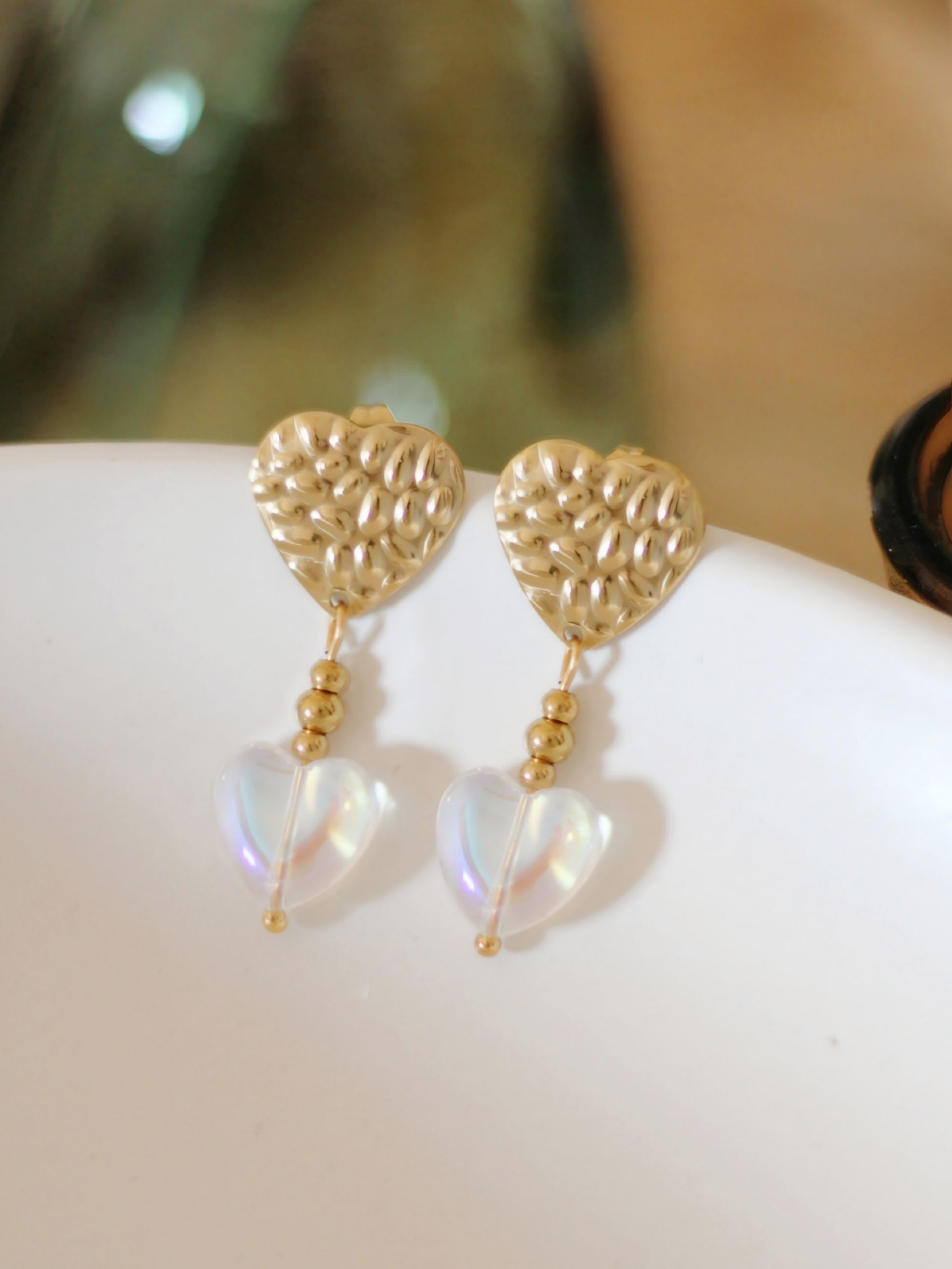 CARAMINA Herz Ohrringe Ohrstecker  Gold Edelstahl - Bunter Schmuck