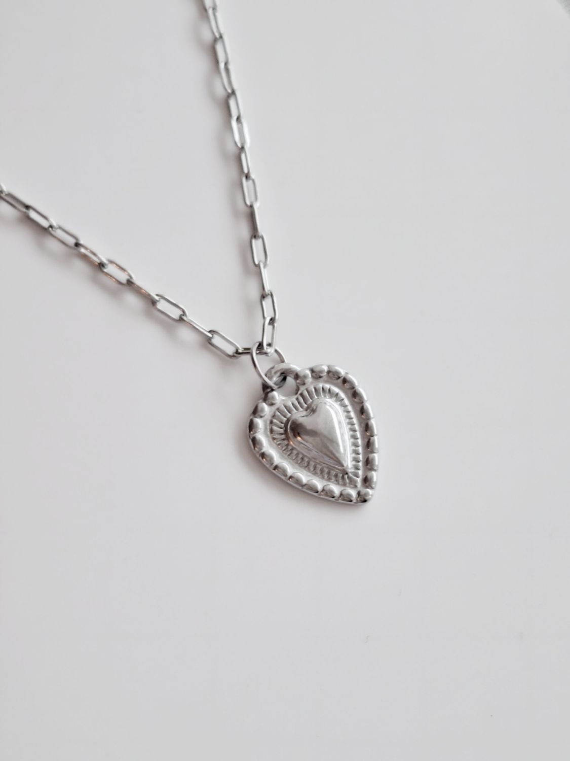 CARI Halskette Herzanhänger 60cm Edelstahl Silber - Bunter Schmuck