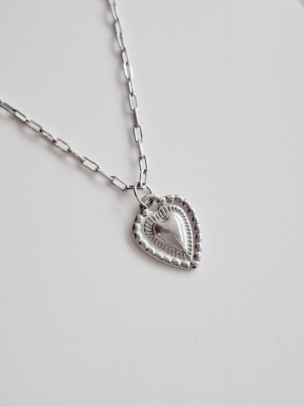 CARI Halskette Herzanhänger 60cm Edelstahl Silber - Bunter Schmuck
