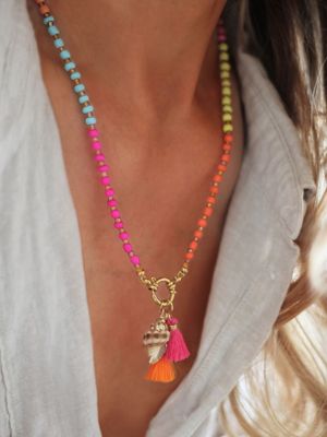 Bunte Perlen Halskette SHIVA 54cm lang Ibiza Boho neon Regenbogen personalisierbar - Bunter Schmuck