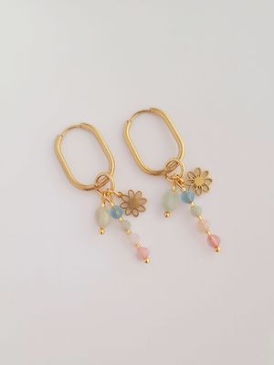 AVIVA Ohrringe Creolen mit Anhänger Rosenquarz Morganit Amazonit Aquamarin - Bunter Schmuck