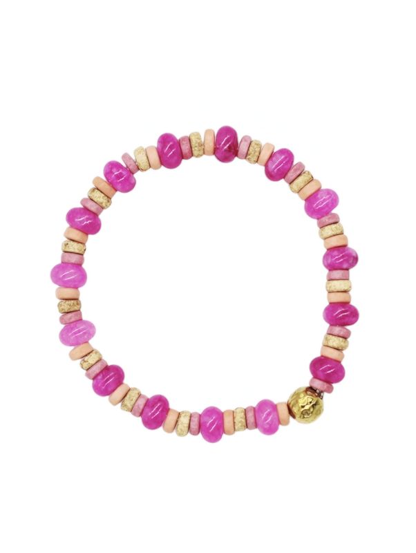 LIV Boho Armband aus Jade, Keramik & Edelstahl in Pink und Gold – Bunter Schmuck