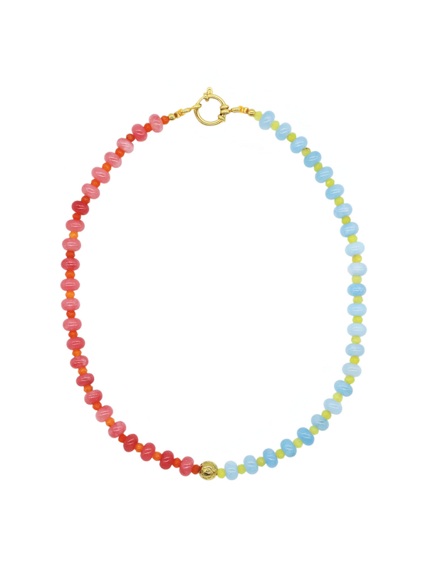 SOL Color-Blocking Halskette in Blau-Grün und Rosa-Orange – Bunter Schmuck