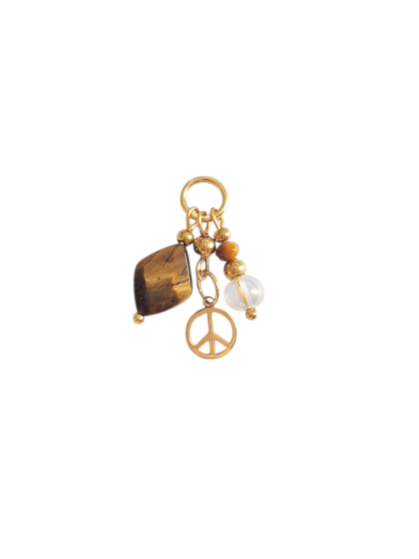 CLEO Handgemachter Anhänger Tigerauge Peace Zeichen Edelstahl Gold - Bunter Schmuck