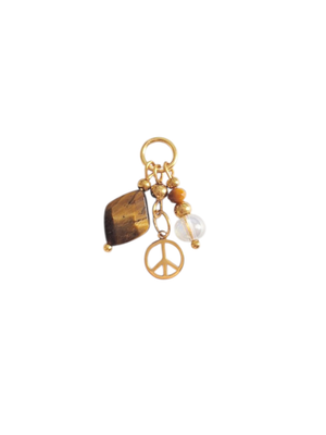 CLEO Handgemachter Anhänger Tigerauge Peace Zeichen Edelstahl Gold - Bunter Schmuck