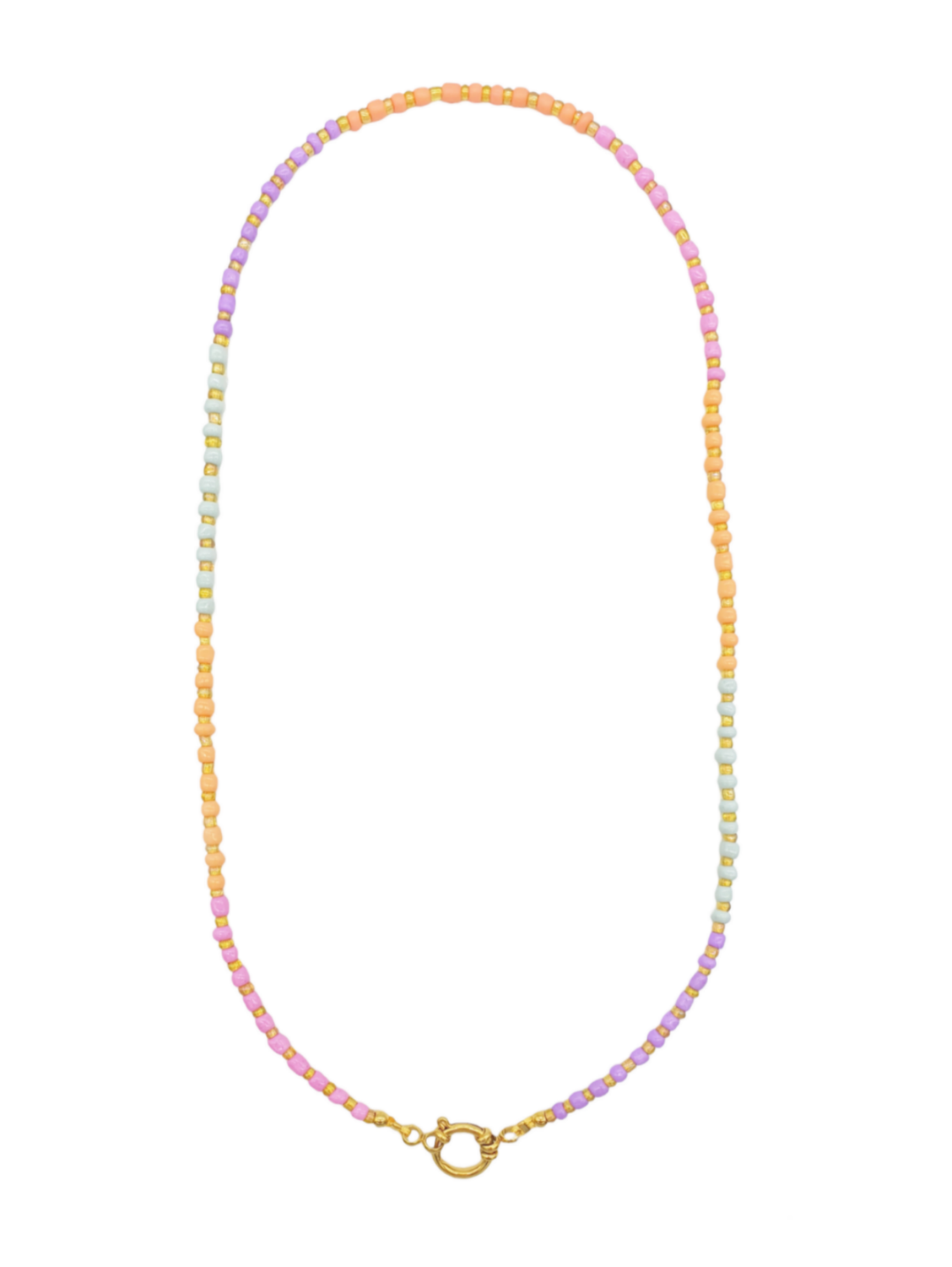 Bunte Perlen Halskette SOKI 60cm Ibiza Boho Regenbogen bunt gold personalisierbar - Bunter Schmuck