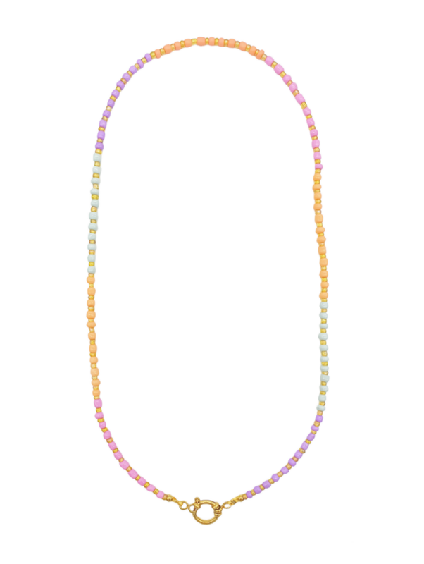 Bunte Perlen Halskette SOKI 60cm Ibiza Boho Regenbogen bunt gold personalisierbar - Bunter Schmuck
