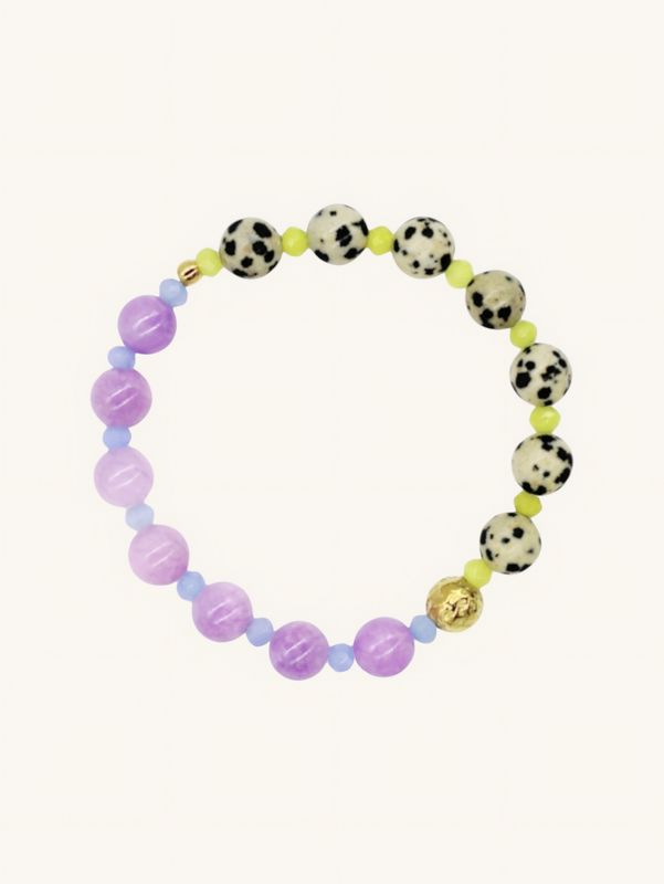 NOA Armband mit Dalmatiner-Jaspis & gefärbter Jade in Lila, Blau & Grün – Color-Blocking Damenarmband handgemacht 
