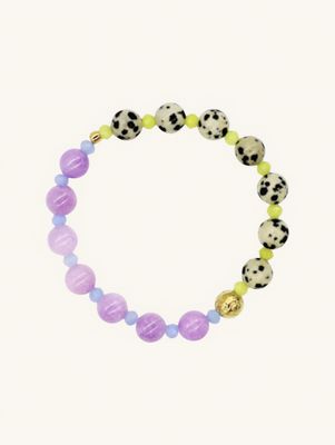 NOA Armband mit Dalmatiner-Jaspis & gefärbter Jade in Lila, Blau & Grün – Color-Blocking Damenarmband handgemacht 