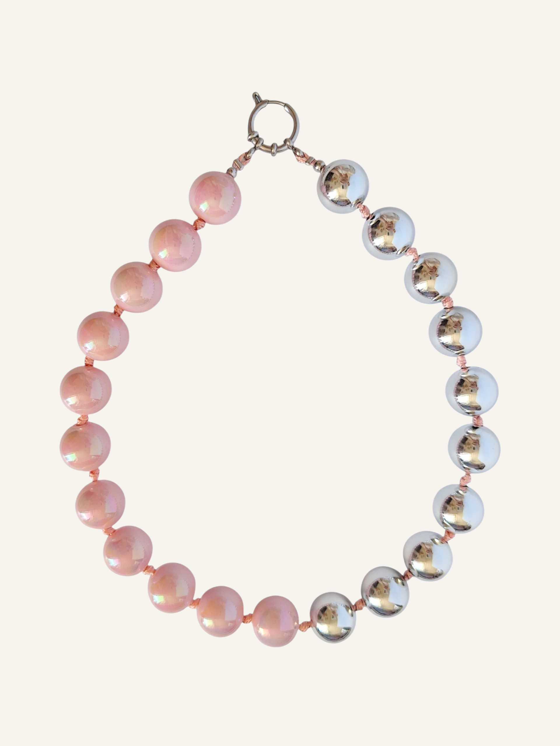 ZAZA BOLD Zweifarbige Statement-Halskette dicke Perlen Rosa Silber - Bunter Schmuck