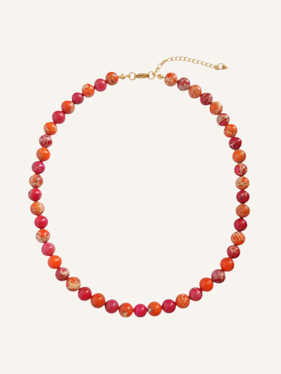 Handgemachte Halskette aus Jaspis-Edelstein-Perlen in leuchtenden Rot-Orange-Tönen. Tolles Statement-Schmuckstück und Unikat