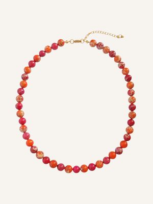 Handgemachte Halskette aus Jaspis-Edelstein-Perlen in leuchtenden Rot-Orange-Tönen. Tolles Statement-Schmuckstück und Unikat