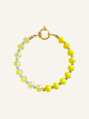 Handgemachtes Perlenarmband in Color-Blocking-Optik mit gelben & hellblauen Glasperlen Gold - Amalfi Zitronen Style