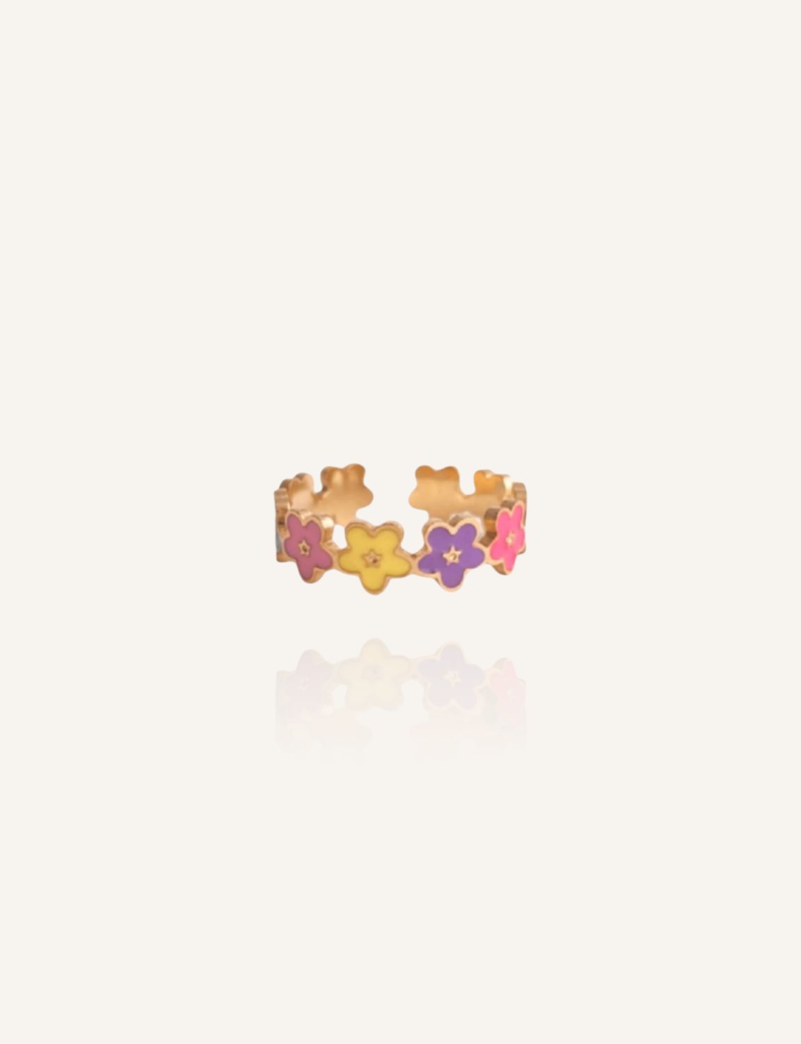 Bunter Ring  aus mehrfarbigen Blumen, wasserfest aus Edelstahl mit 18k Vergoldet - Bunter Schmuck