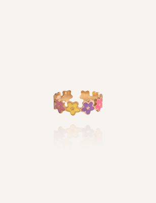 Bunter Ring  aus mehrfarbigen Blumen, wasserfest aus Edelstahl mit 18k Vergoldet - Bunter Schmuck
