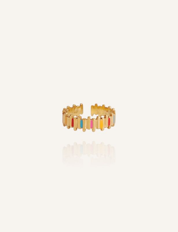 Goldener Edelstahlring mit mehrfarbigen Highlights verziert. Ein echter Hingucker von Bunter Schmuck