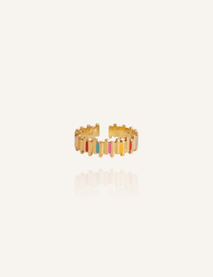 Goldener Edelstahlring mit mehrfarbigen Highlights verziert. Ein echter Hingucker von Bunter Schmuck