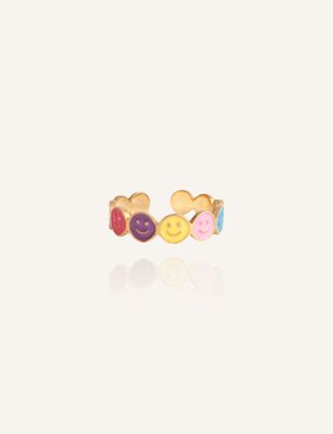 Hübscher Edelstahlring aus verschiedenen bunten Smileys - Bunter Schmuck