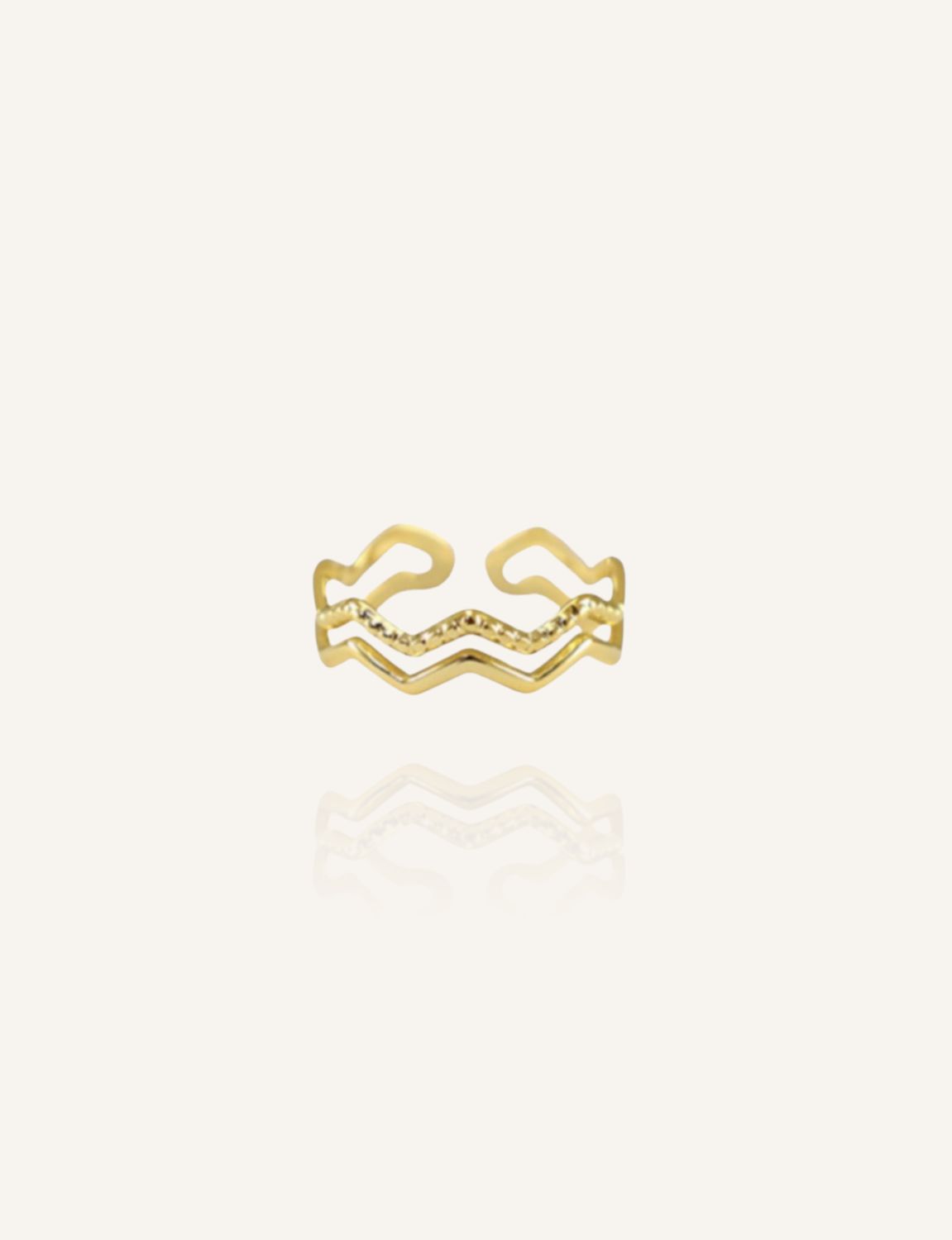 Zarter, goldener Edelstahlring in Zickzack-Form und zarten Verzierungen, der jeden Finger perfekt schmücken kann - Bunter Sc