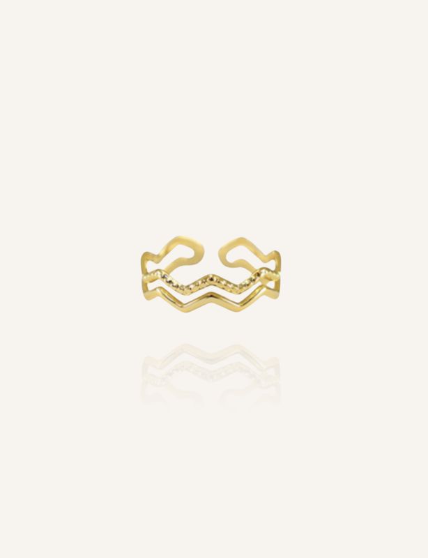 Zarter, goldener Edelstahlring in Zickzack-Form und zarten Verzierungen, der jeden Finger perfekt schmücken kann - Bunter Sc