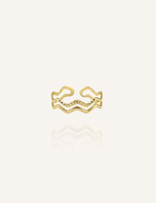 Zarter, goldener Edelstahlring in Zickzack-Form und zarten Verzierungen, der jeden Finger perfekt schmücken kann - Bunter Sc