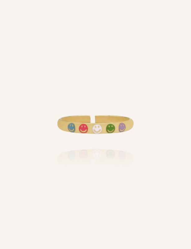 Ring SMILEY bunt Edelstahl gold wasserfest - Bunter Schmuck