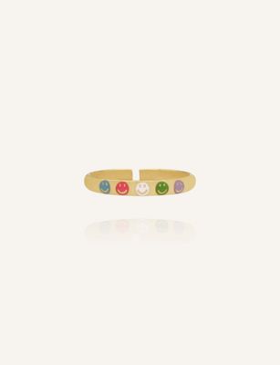 Ring SMILEY bunt Edelstahl gold wasserfest - Bunter Schmuck