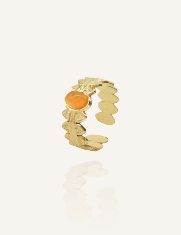 Goldener Edelstahlring ORA mit Orangen Schmuckstein als Akzent - Bunter Schmuck