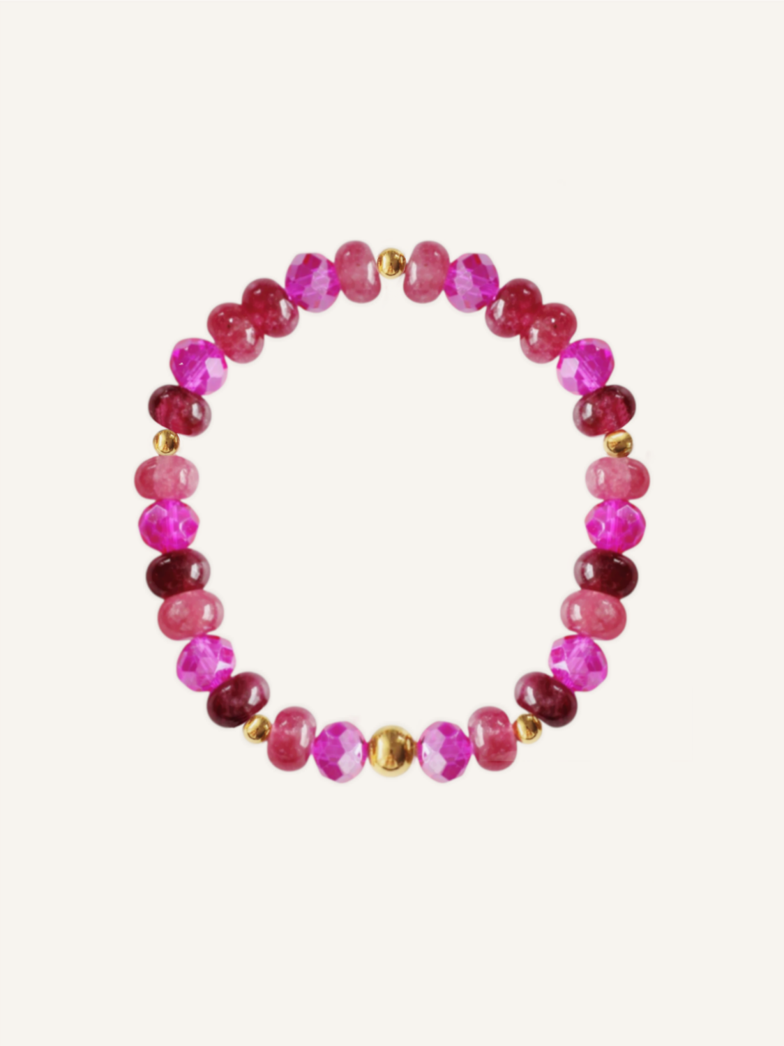 Hübsches Armband aus facettiertem Quarz & Glasperlen in Pink- und Beerentönen, Trend 2025. Ein Statement solo oder gestylt 