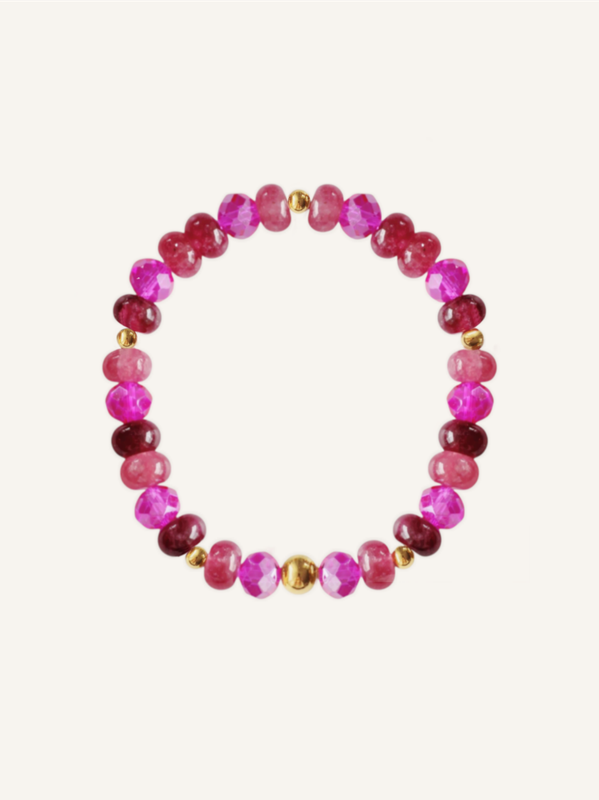 Hübsches Armband aus facettiertem Quarz & Glasperlen in Pink- und Beerentönen, Trend 2025. Ein Statement solo oder gestylt 