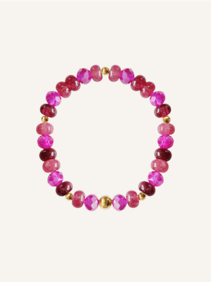 Hübsches Armband aus facettiertem Quarz & Glasperlen in Pink- und Beerentönen, Trend 2025. Ein Statement solo oder gestylt 