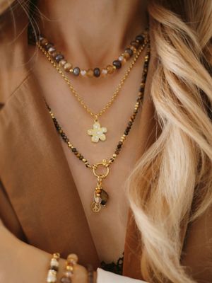 CLEO Tigerauge Edelstein Halskette braun gold  - Bunter Schmuck