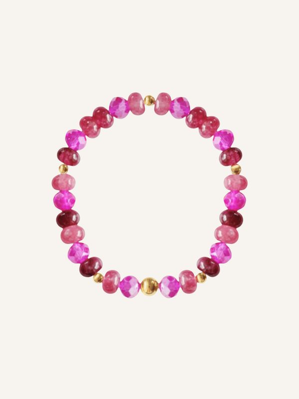 Hübsches Armband aus facettiertem Quarz & Glasperlen in Pink- und Beerentönen, Trend 2025. Ein Statement solo oder gestylt 