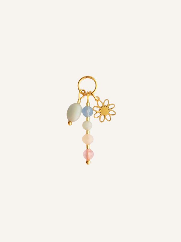 Ein Anhänger aus versch Elementen wie Edelsteinen &, einem Blumenanhänger. Anhängbar an Ohrringe & Halskette,. Bunter Schmuck