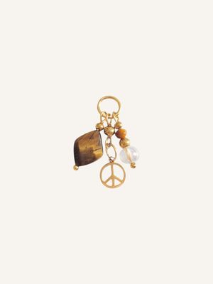 Ein Anhänger aus versch Elementen wie TigeraugePerlen & Peace-Zeichen. Anhängbar an Ohrringe & Halsketten. Bunter Schmuck