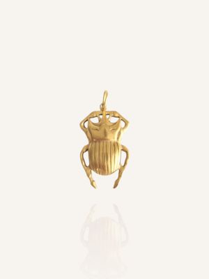 Ein goldener Käfer-Anhänger in Skarabäus-Form der variabel an Halsketten oder Ohrringe angehängt werden kann. Bunter Schmuck