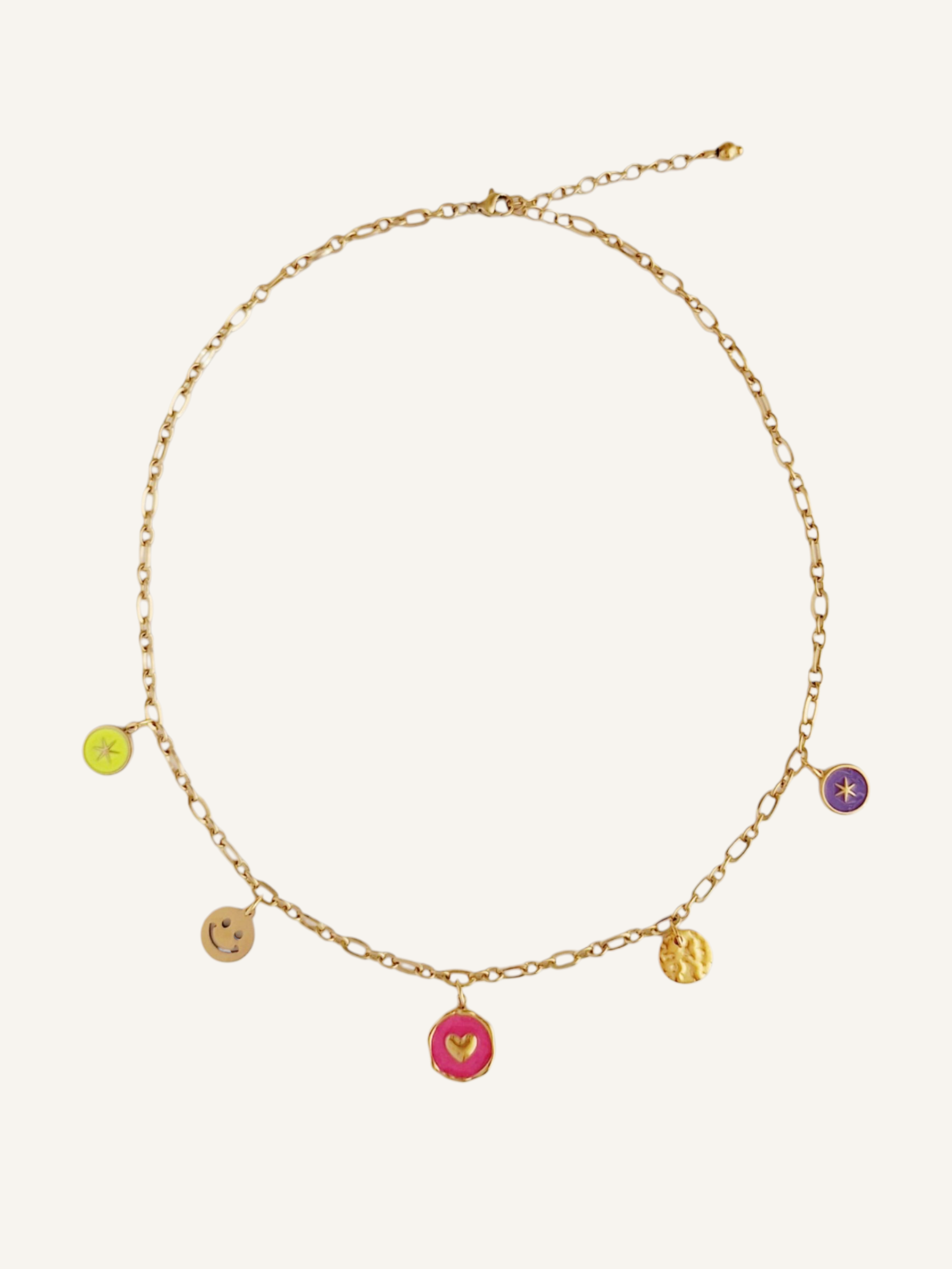 CLEMI Bunte Gliederkette verschiedene Anhänger Edelstahl Gold - Bunter Schmuck