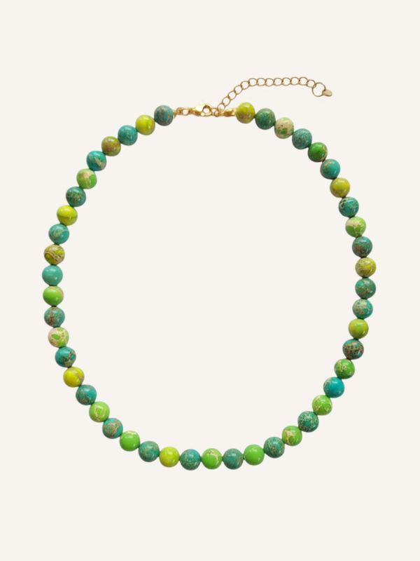 YASI bunte Jaspis-Halskette handgemacht grün - Bunter Schmuck Handgemachte Halskette aus Jaspis-Edelstein-Perlen in leuchtenden Grüntönen. Tolles Statement-Schmuckstück und Unikat