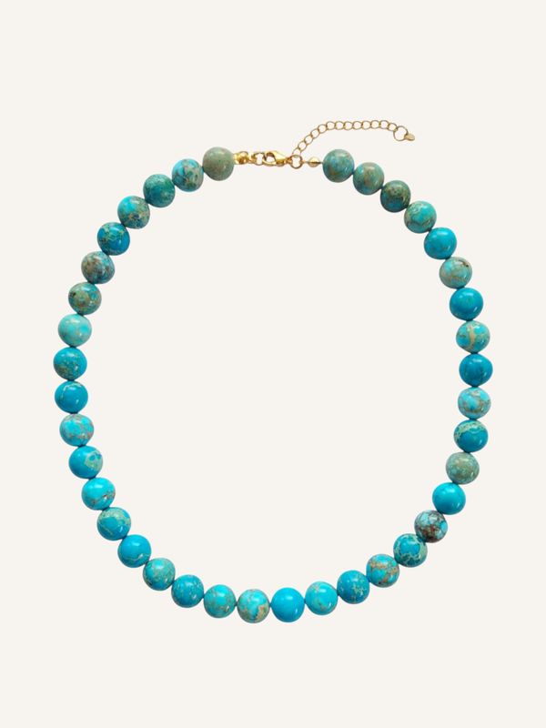 YASI bunte Jaspis-Halskette handgemacht blau - Bunter Schmuck Handgemachte Halskette aus Jaspis-Edelstein-Perlen in leuchtenden Blautönen. Tolles Statement-Schmuckstück und Unikat