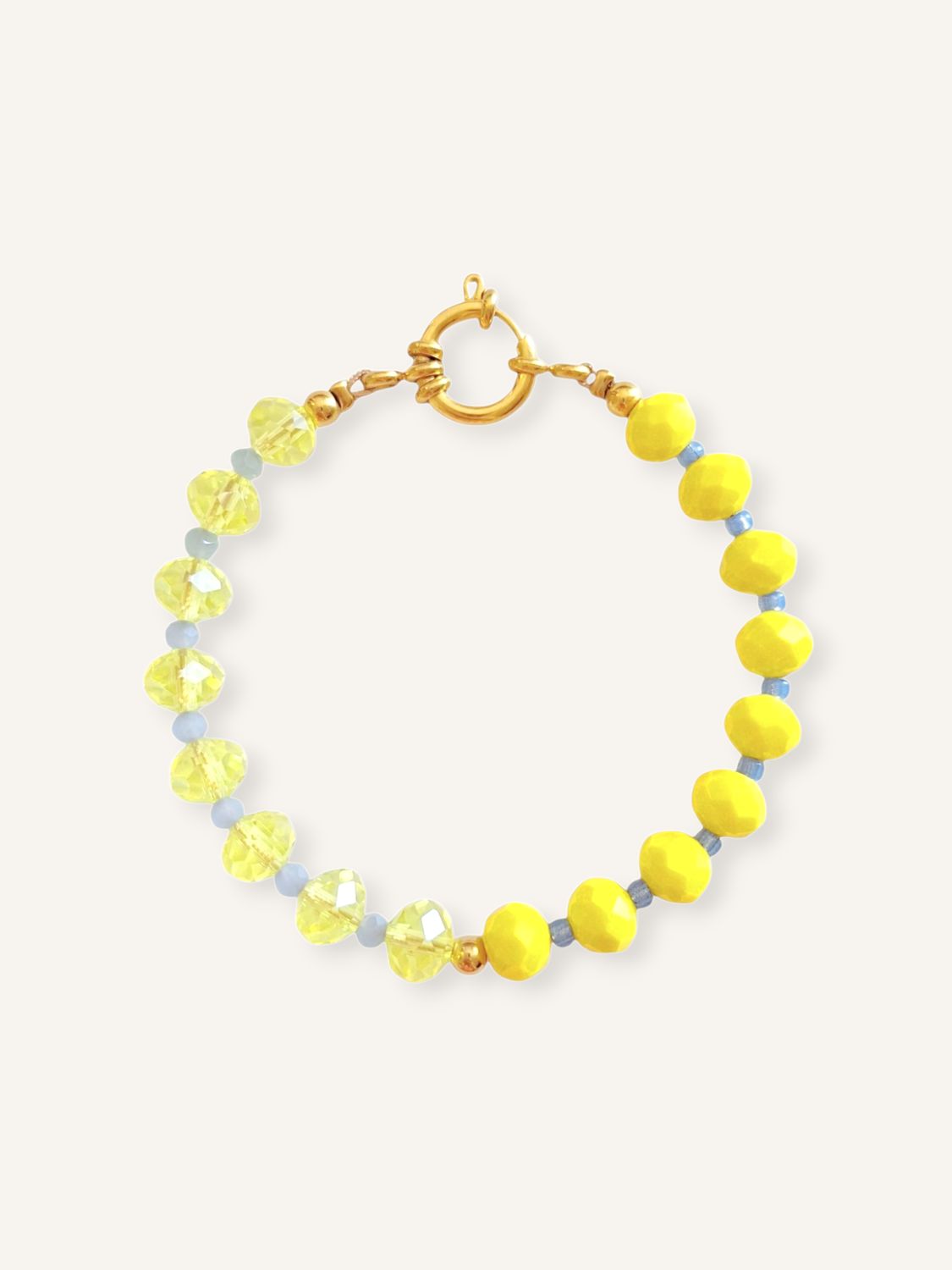 Handgemachtes Perlenarmband in Color-Blocking-Optik mit gelben & hellblauen Glasperlen Gold - Amalfi Zitronen Style