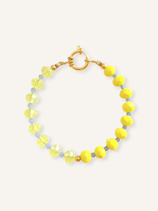 Handgemachtes Perlenarmband in Color-Blocking-Optik mit gelben & hellblauen Glasperlen Gold - Amalfi Zitronen Style