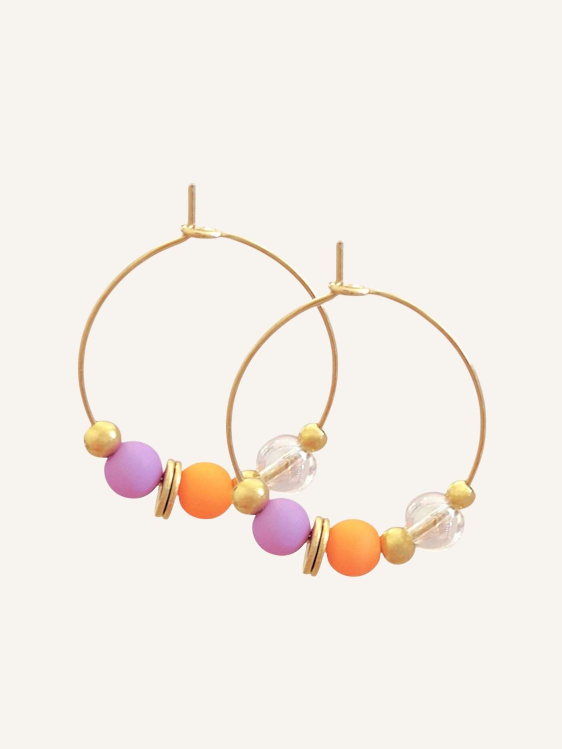 TILDA Bunte Creolen mit Perlen in Lila Orange Gold – Bunter Schmuck