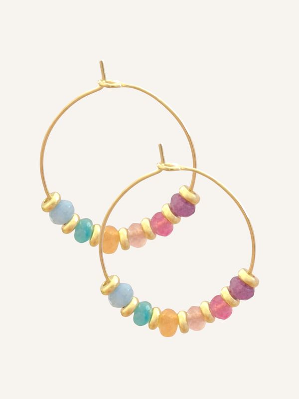 HANNI Bunte Creolen mit Halbedelstein-Perlen Handgemacht – Bunter Schmuck Bunte Creolen Perlen in Blau, Türkis,Orange, Rosa, Pink. Violett & Gold. Leicht, hypoallergen & handgemacht - Bunter Schmuck