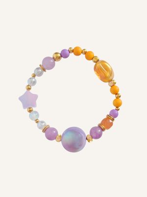 TILDA – das bunte Perlen Armband in Orange, Lila & Gold für kreative Seelen. Handgefertigt, einzigartig & voller Lebensfreude