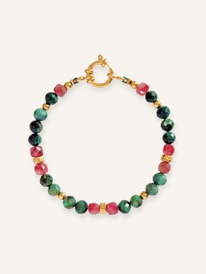 SAMIRA Halbedelstein Armband  Tigerauge grün Turmalin pink - Bunter Schmuck