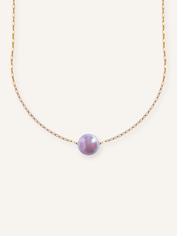 TILDA Chunky bunte Halskette mit dicker Perle Lila Gold - Bunter Schmuck Handgemachte bunte Statement-Kette aus goldener Halskette und dicker lila Perle. Ausdrucksstarker Schmuck für kreative Seelen