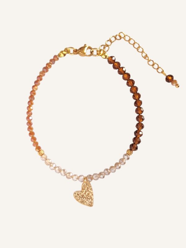 COCOA Heart handgemachtes Armband mit Herzanhänger Brauntöne - Bunter Schmuck