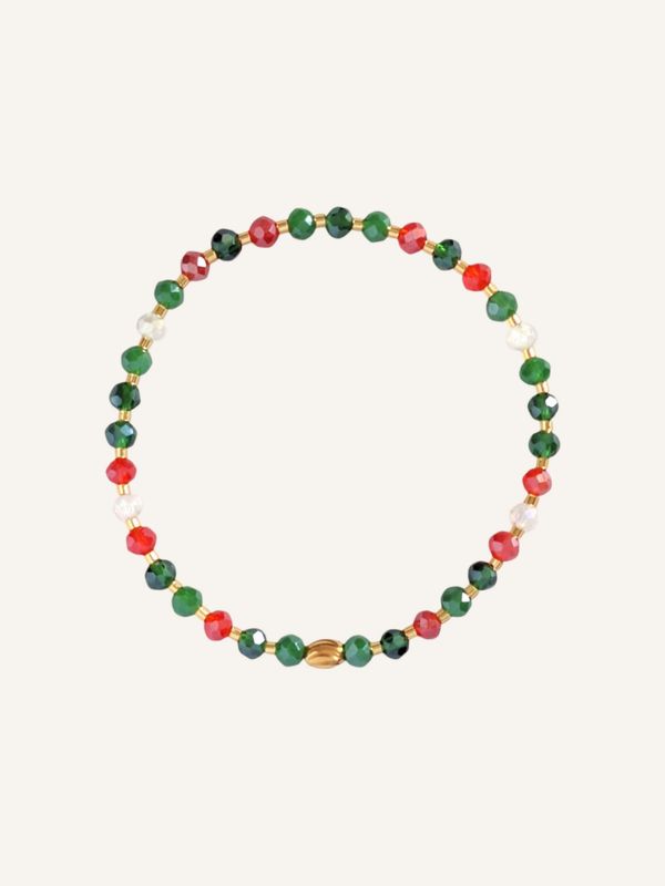 Handgemachtes Armband in Weihnachtsfarben mit grünen & roten facettierten Glasperlen. Perfekt als Weihnachtsgeschenk