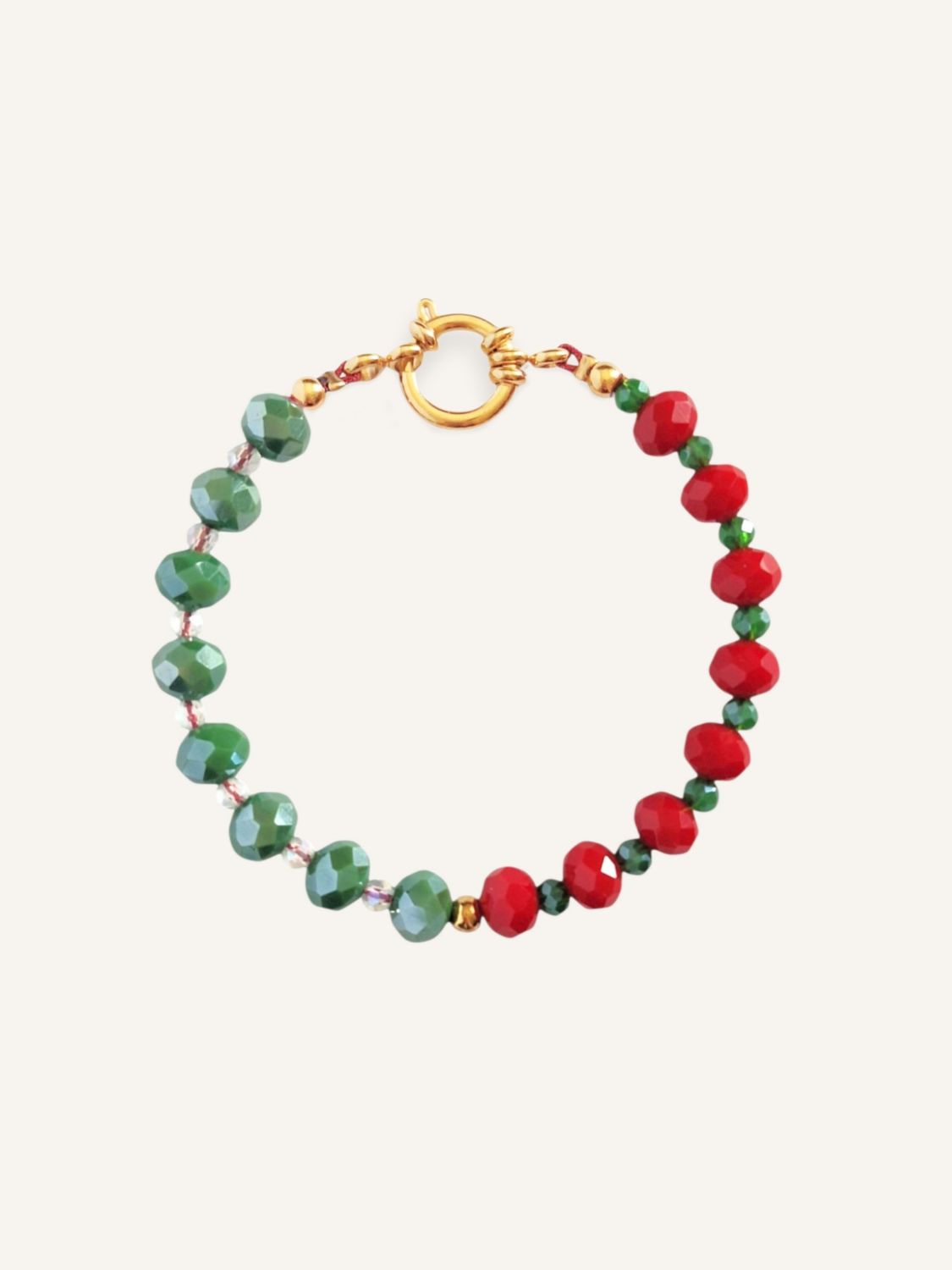COLOR POP Armband XMAS CRUSH Rot Grün Gold - Bunter Schmuck Handgemachtes Armband in Weihnachtsfarben mit grünen & roten facettierten Glasperlen. Perfekt als Weihnachtsgeschenk